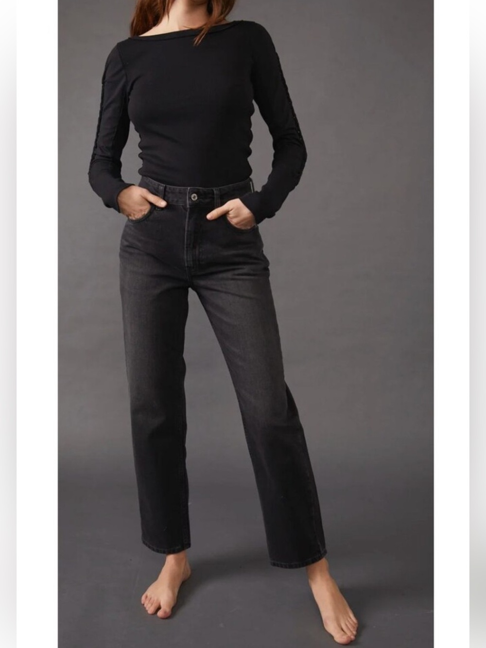 We the Free The Pacifica High Rise Slim Straight Leg Washed Black Jeans 29